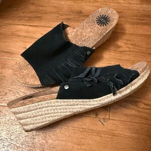 UGG Black Fringe Espadrille Wedges